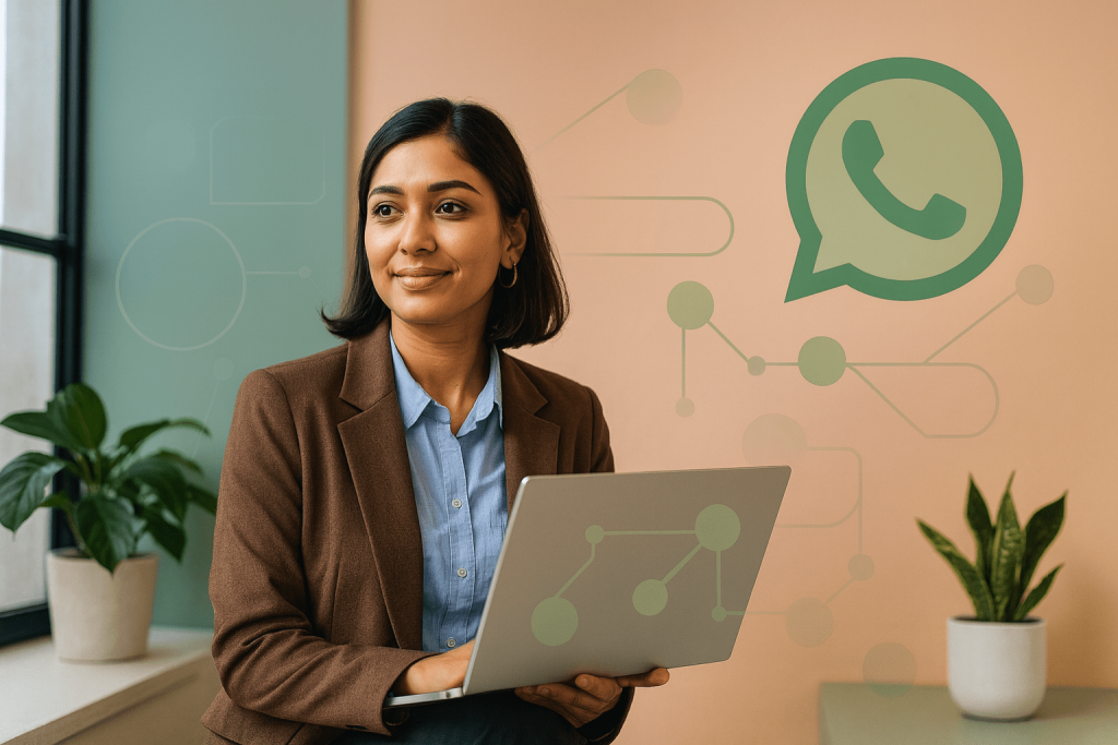 WhatsApp Business API kullanımı; telefonda WhatsApp açık, ofis ortamı